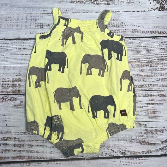 Tea Collection 6-9 Months Elephant Bubble Romper Yellow Sleeveless Summer Cotton - Picture 1 of 10